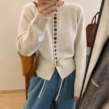 Salomé | Chic Cardigan Femme en Maille Douce à Boutons Multicolores