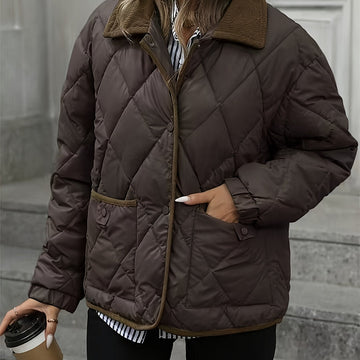 Inès | Veste Matelassée Losanges Femme Col Velours et Boutons Pressions