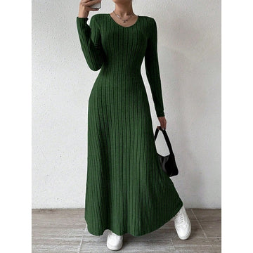 Nora | Chic Robe Longue Femme en Maille Côtelée à Manches Longues