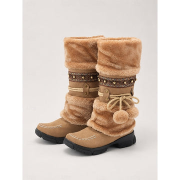 Wren | Élégante Bottes d'Hiver Femme Fourrées Style Bohème à Pompons