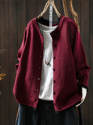 Capucine | Chic Cardigan Oversize Femme en Maille à Relief et Col Rond