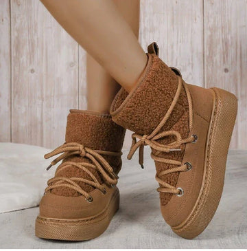 Eva | Chic Bottines de Neige Femme en Suédine et Effet Moumoute