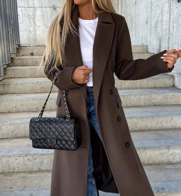 Valentine | Femme Manteau Long Double Boutonnage et Col Tailleur