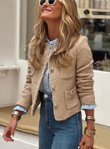 Audrey | Chic Veste Courte en Tweed Femme à Boutons Dorés