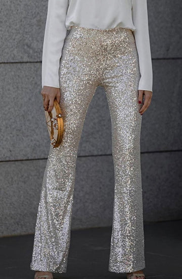 Aurelia | Chic Pantalon Évasé à Paillettes Femme Taille Haute et Coupe Flare