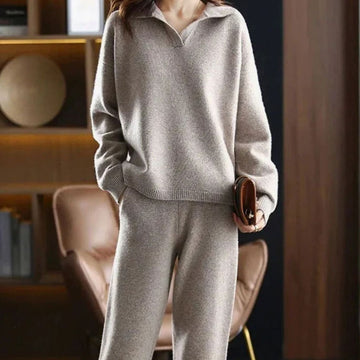 Éléonore | Femme Ensemble Maille 2 Pièces à Col Polo