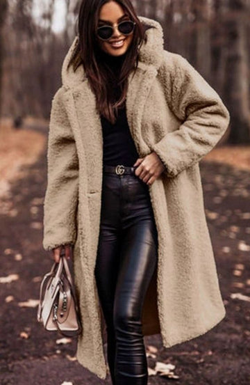 Mathilde | Chic Manteau Long à Capuche Femme en Fausse Fourrure Teddy