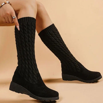 Inès | Chic Bottes Hautes Bimatières Femme Suédine et Maille Torsadée Semelle Confort