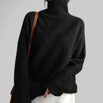 Suzanne | Chic Pull Col Roulé Oversize Femme en Maille Losanges