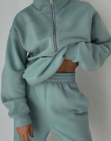 Inès | Chic Ensemble Survêtement Femme Demi-Zip à Col Montant