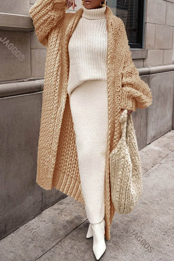 Mathilde | Chic Gilet Long Grosse Maille Femme Ouvert à Manches Amples