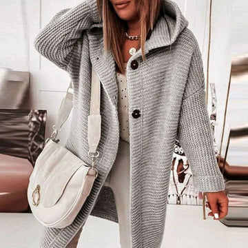 Chloé | Chic Gilet à Capuche Femme en Maille Côtelée à Boutons