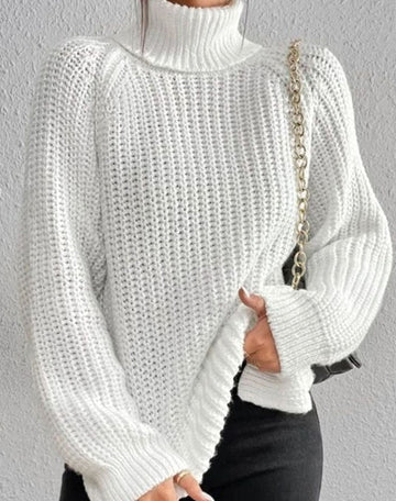 Solène | Élégant Pull Col Roulé Maille Épaisse Côtelée Femme et Manches Longues