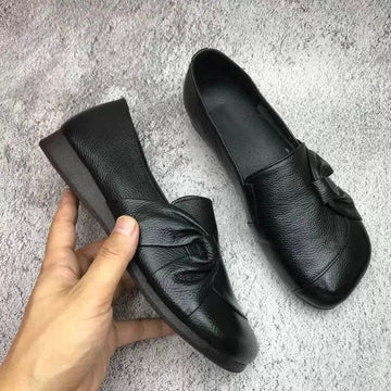 Isabelle | Mocassins Souples en Cuir Grainé Femme Nœud Plissé