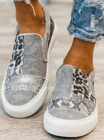 Luna | Chic Baskets Slip On Femme en Toile Imprimé Animal et Semelle Épaisse