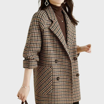 Éléonore | Chic Manteau Blazer Pied-de-Poule Femme en Laine et Double Boutonnage