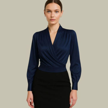 Victoria | Chic Blouse Satinée Cache Cœur Femme à Col V Drapé