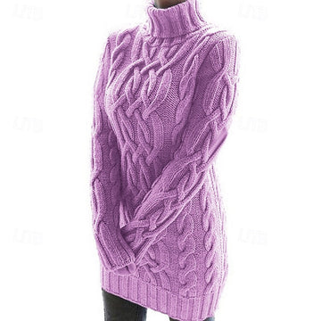 Clémence | Élégante Robe Pull Femme en Maille Torsadée à Col Roulé