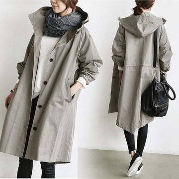 Léa | Chic Coupe Vent Long Femme Imperméable et Léger à Capuche