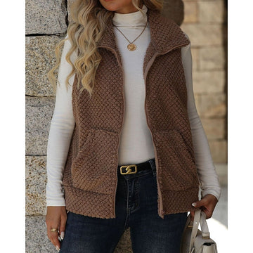 Ambre | Chic Gilet Sans Manches Moumoute Femme et Fermeture Zippée